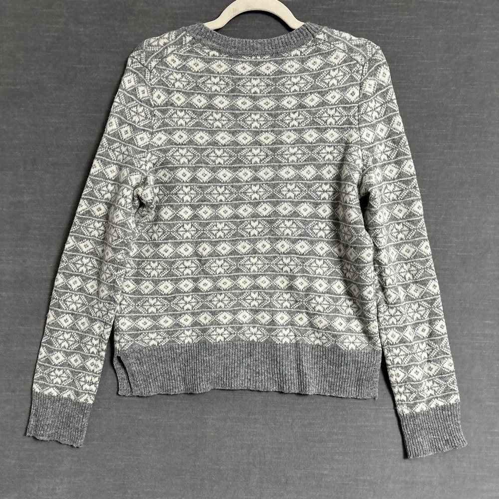 Gap Sweater‎ Womens Medium Gray White Fair Isle Lambswool Crew Pullover Winter